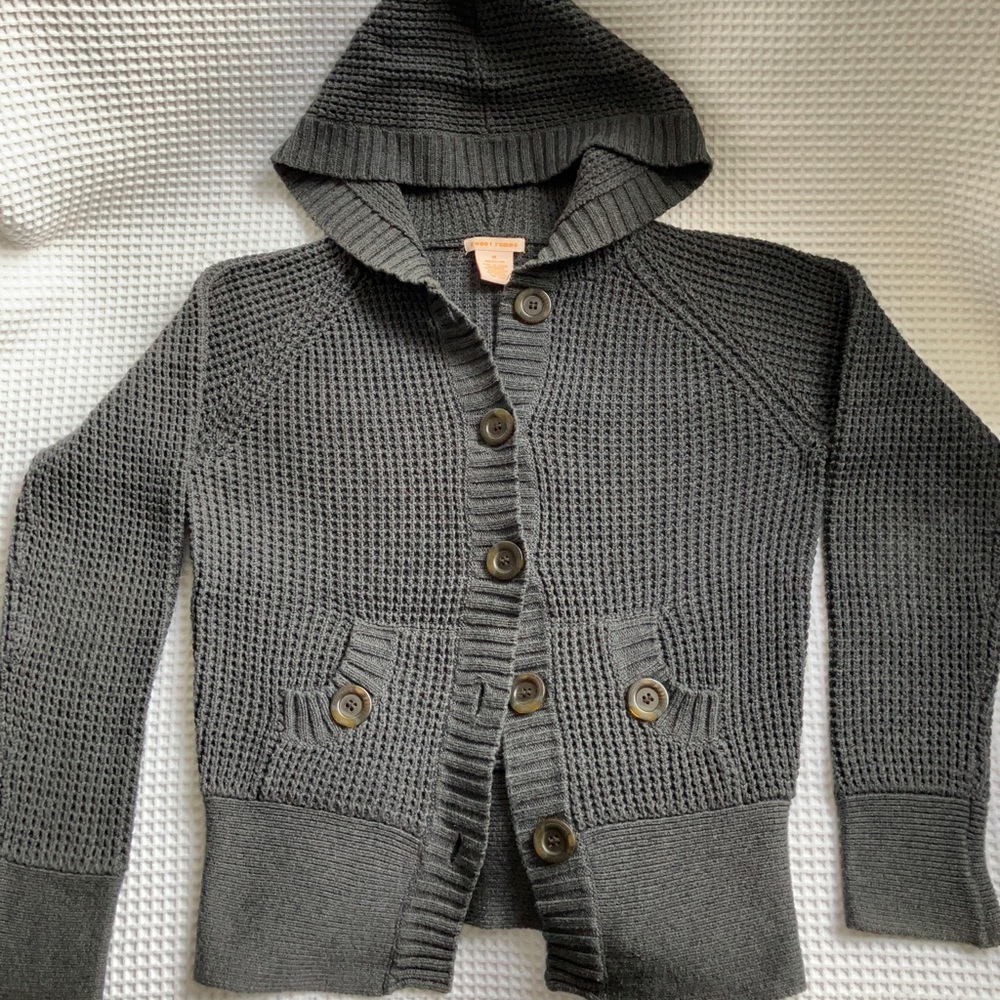 waffle knit cardigan with hood and pockets